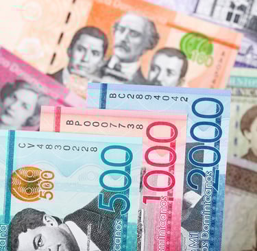 Dominican pesos in colorful bills used for money exchange and travel in the Dominican Republic