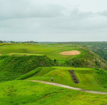 Dye Fore Golf Course in Casa de Campo, Dominican Republic with dramatic cliffside fairways and river views