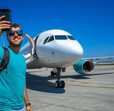 Traveler at the airport preparing for a comfortable long flight