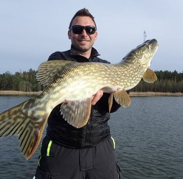 un pêcheur tient un brochet