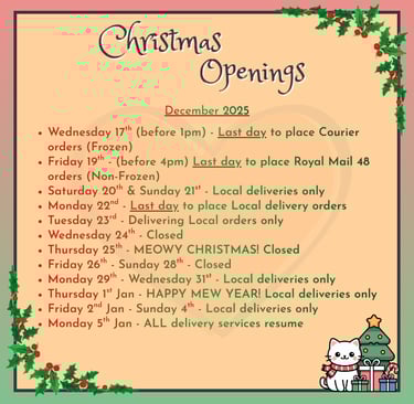 A detailed list describing Kitty's Rawr Store's Christmas Opening dates