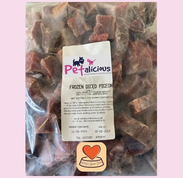 Image of raw pigeon breast chunks from Petalicous supplied by Kitty's Rawr Store