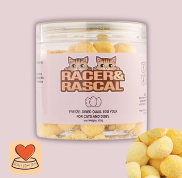 Freeze - Dried Quail Egg yolks for cats from Racer & Rascal stocked at Kitty's Rawr Store