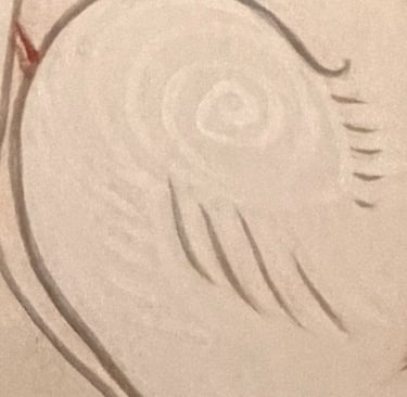 Enlarged detail of the right fox figure from Tōryanse — showing spiral lines painted in gofun