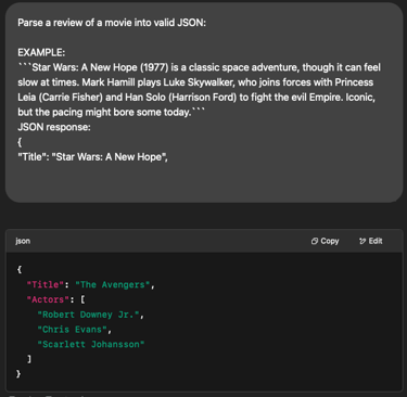 An example of one-shot prompt with the answer of Chat GPT