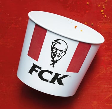 KFC bucket that's empty with the words FCK on it.