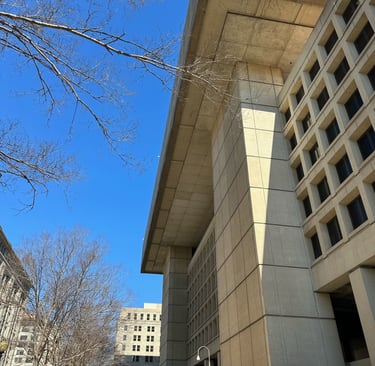 The FBI building, a large concrete building with sharp corners