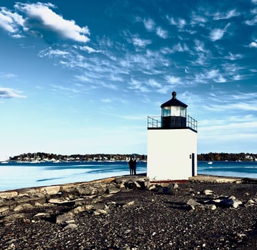 Derby Wharf lighthouse facing Salem Harbor and Marblehead