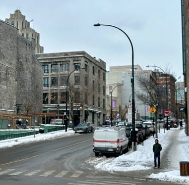 A snowy street in Vieux Port