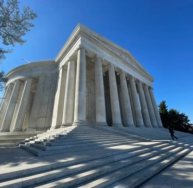 The Jefferson memorial a circular white building with white columns