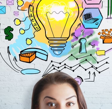 a woman with a light bulb on her head