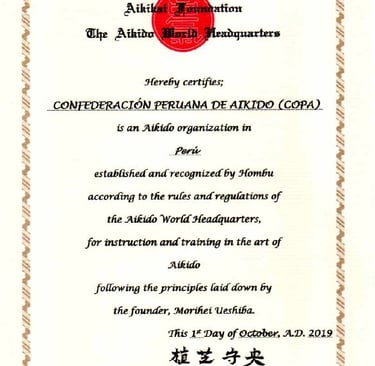 Certificado COPA reconocido por Hombu Dojo