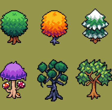 different-trees-pixel-art-icon-set-forest-flora-species-logo-collection-8-bit-sprite