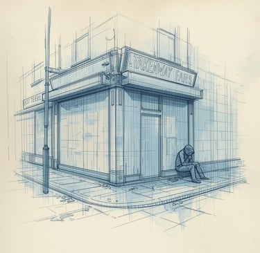 a drawing of a dead zombie sitting on a bench