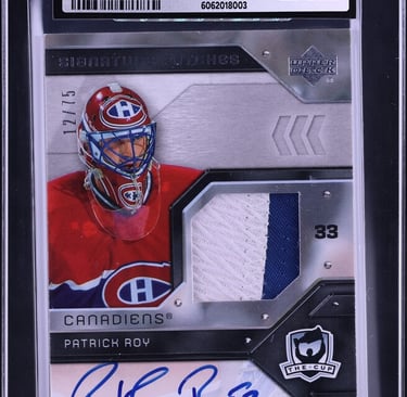 "PSA 10 Patrick Roy autograph card featuring bold signature and premium card design."