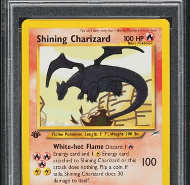 “PSA 10 Shining Charizard Pokémon card with holographic foil and unique shiny artwork.”