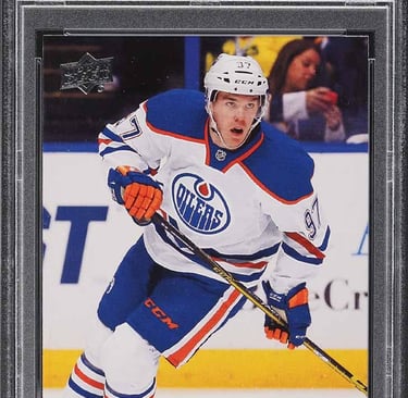 "PSA 10 Connor McDavid rookie card showcasing official RC logo, sharp edges, and high-grade conditio