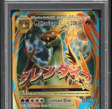 “PSA 10 M Charizard EX Pokémon card showcasing holographic artwork and dynamic EX design.”