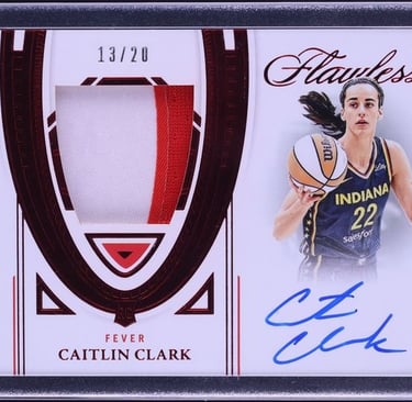 "Caitlin Clark rookie autograph card featuring on-card signature and official RC logo."