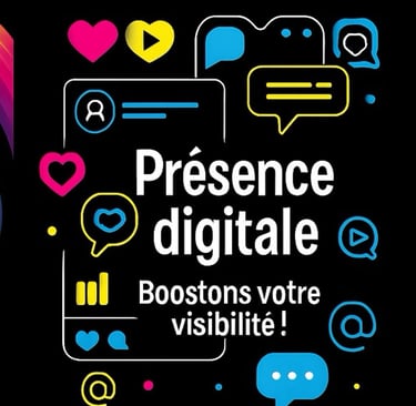 Plaquette qui présente des pictogrammes et du texte sur fond noir sur le thème des réseaux sociaux