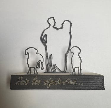 Regalo de boda personalizado impreso en 3D con silueta de pareja y perros