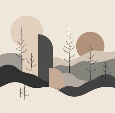 Minimalist artwork with soft abstract forms — Nordic tones inspired by winter calm and interiors.