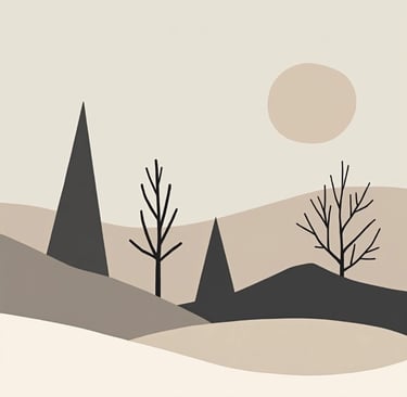 Abstract composition with Nordic-inspired shapes and tones — calm, minimal and softly geometric.