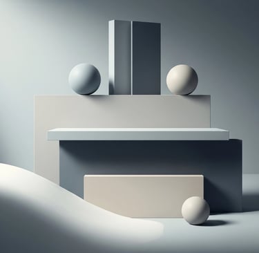 Minimalist winter artwork — soft geometric shapes in muted tones, inspired by Nordic calm and light.
