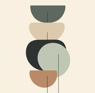 Minimalist wall art with stacked organic forms — soft earthy tones and Scandinavian design style.