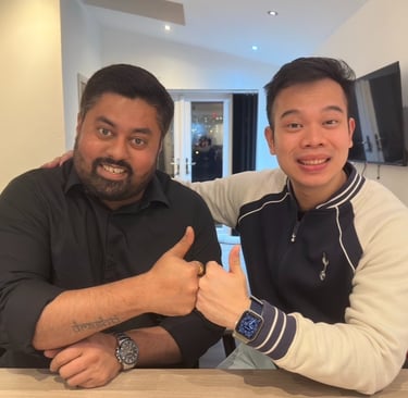 M. Sakti Triputra with Purvam Limbachia during a podcast discussion about studying in the UK.