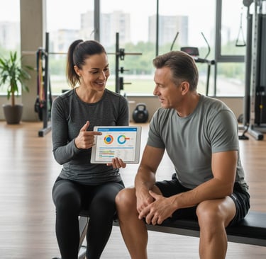 a personal trainer from the Fitness Edit with a client in a gym