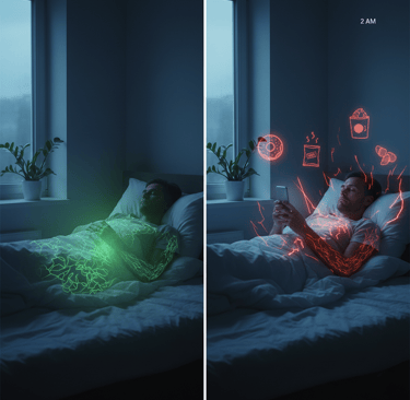 Sleep deprivation cascade showing hormonal changes from ghrelin and leptin 