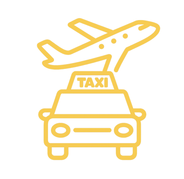 Yellow airport taxi icon with airplane symbol