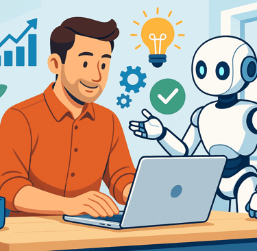Small business owner leveraging AI assistant for enhanced productivity and efficiency