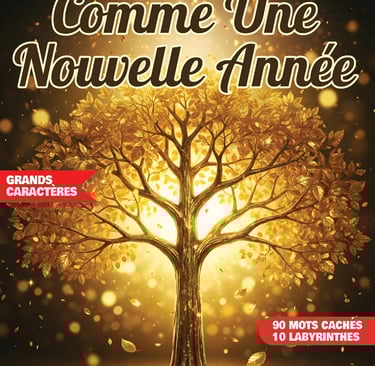 Couverture du livre d’activités Comme Une Nouvelle Année – mots cachés et labyrinthes inspirants en français par Liora Onyx