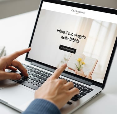 una persona che utilizza un computer portatile per partecipare ad uno studio biblico online