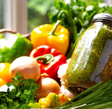 a jar of puerto rican sofrito with vegetables and herbs
