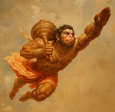 Hanuman ji Flying by virtue of his siddhi
