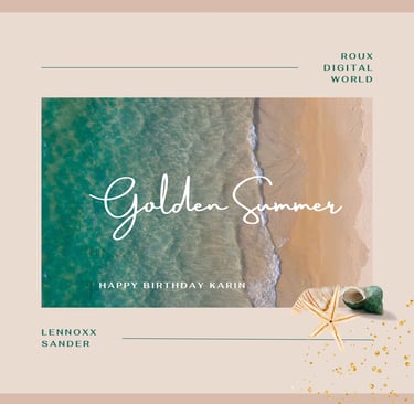 a golden sand and a seashell with a starfish on it