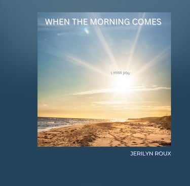 a picture of a beach scene with a sunbeam and the words when the morning
