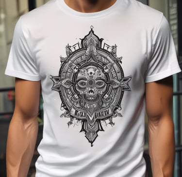 Close-up of a person customizing a T-shirt with unique graphics and text.