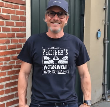 Customer happily receiving a packaged custom t-shirt order at home.