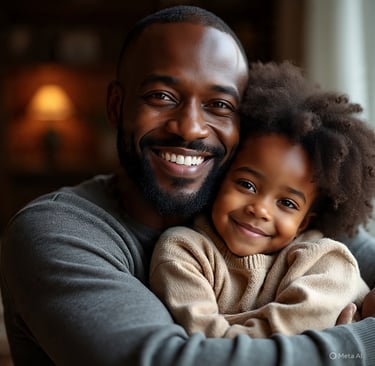 A smiling father lovingly holding his smiling daughter