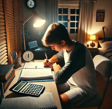 menino estudando a noite