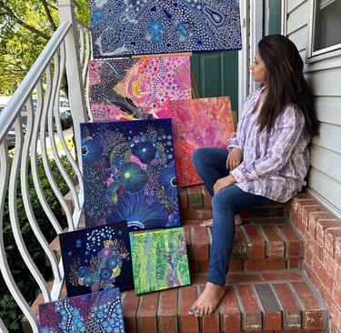 Richa Rashmi displaying her art Richa Gallery 