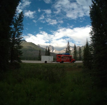 Image of the Magic Tool Bus driving through Canada to Alaska