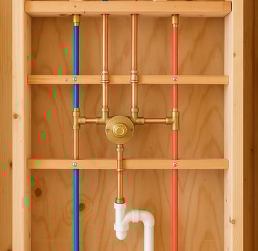 A photo showing clean copper or PEX piping work before drywall goes up.