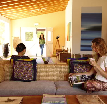 Friends sitting together in community space.