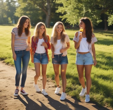 A vibrant lifestyle shot of friends enjoying a sunny day outdoors.