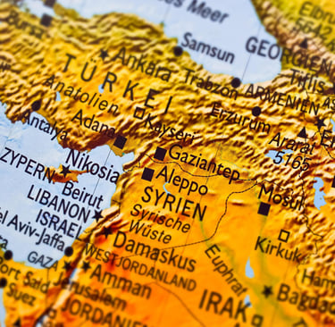 A map showing Syria and parts of  the Middle East